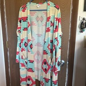 LuLaRoe Blue and Red Cardigan Sweater